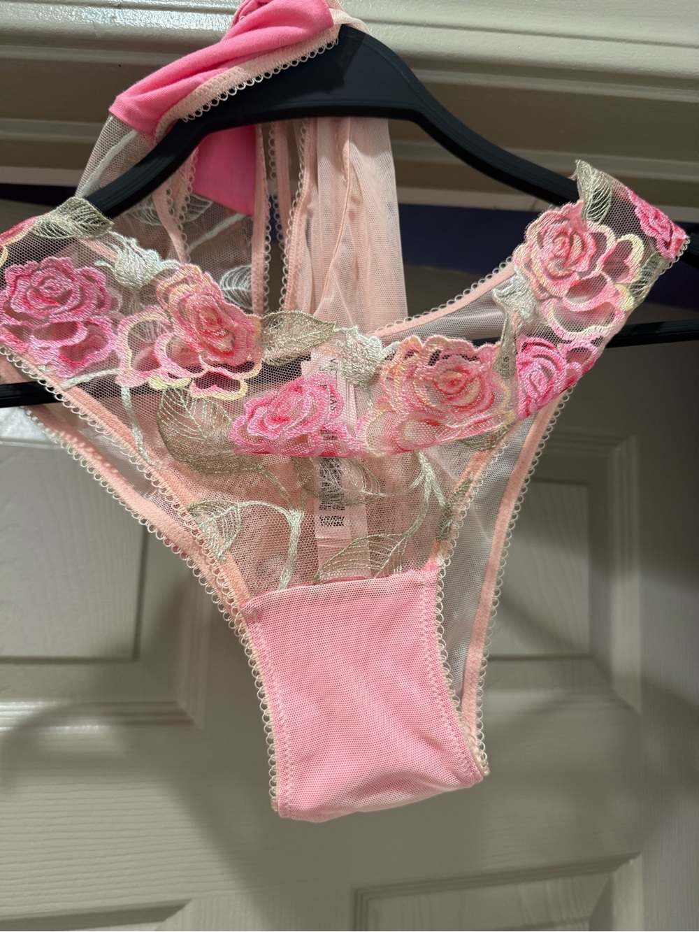 Victoria's Secret Pink Floral Embroidered Sheer Thong